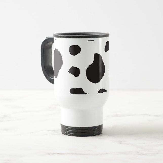 Cow Print, Cow Pattern, Cow Spots, Black And White Travel Mug (Front Left)