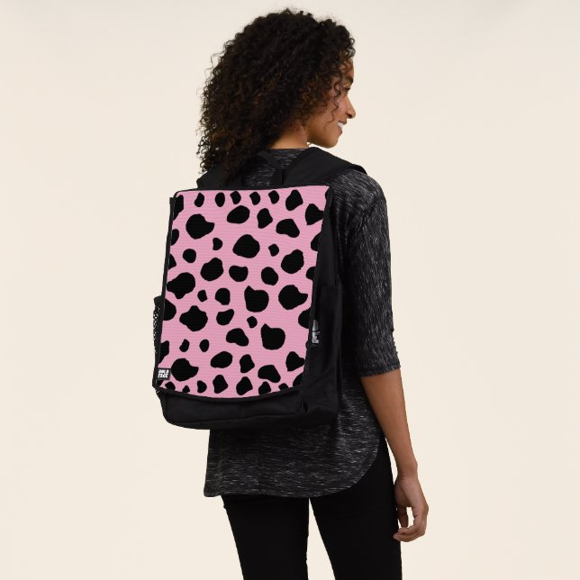 Cow Print, Cow Pattern, Cow Spots, Pink Cow Backpack (Worn)