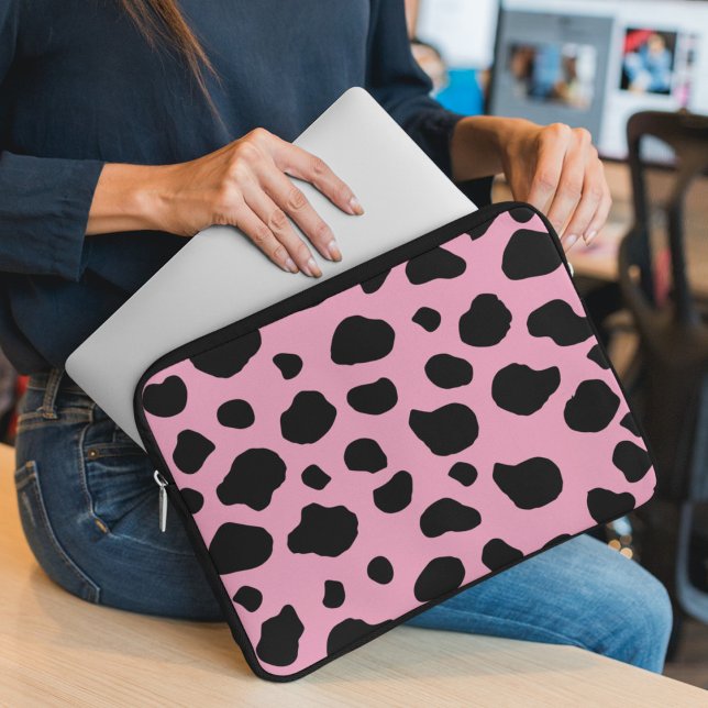 Cow Print, Cow Pattern, Cow Spots, Pink Cow Laptop Sleeve (Creator Uploaded)