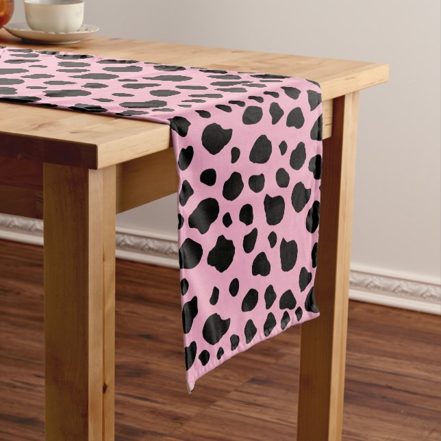 Cow Print, Cow Pattern, Cow Spots, Pink Cow Medium Table Runner (In Situ)