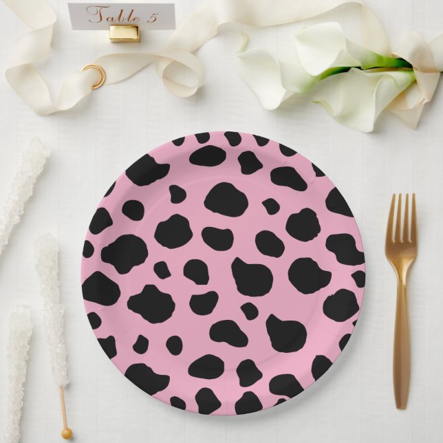 Cow Print, Cow Pattern, Cow Spots, Pink Cow Paper Plate (Wedding)