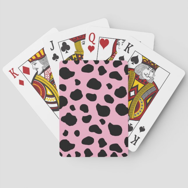 Cow Print, Cow Pattern, Cow Spots, Pink Cow Playing Cards (Back)
