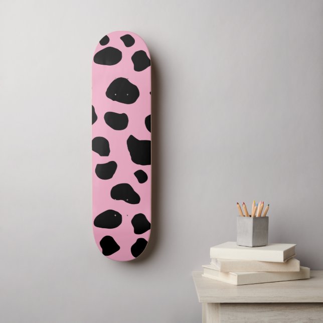 Cow Print, Cow Pattern, Cow Spots, Pink Cow Skateboard (Wall Art)