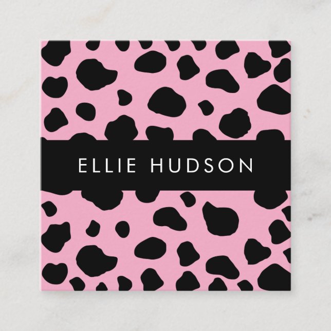 Cow Print, Cow Pattern, Cow Spots, Pink Cow Square Business Card (Front)