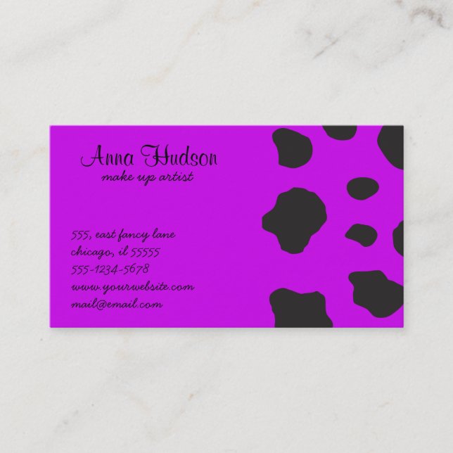 Cow Print, Cow Pattern, Cow Spots, Purple Cow Business Card (Front)