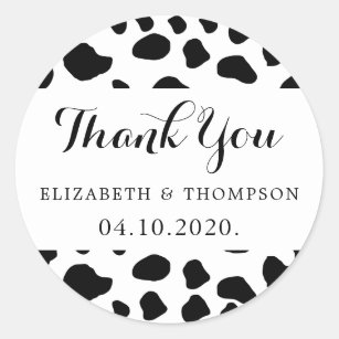 Cow Print, Cow Spots, Black And White, Wedding Classic Round Sticker