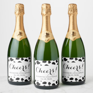Cow Print, Cow Spots, Black And White, Wedding Sparkling Wine Label