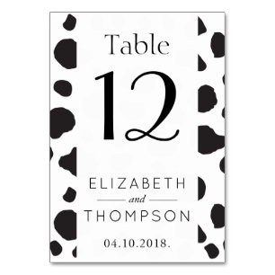 Cow Print, Cow Spots, Black And White, Wedding Table Number