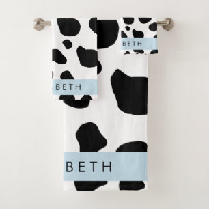 Cow Print, Cow Spots, Black And White, Your Name Bath Towel Set