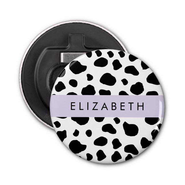 Cow Print, Cow Spots, Black And White, Your Name Bottle Opener (Front)