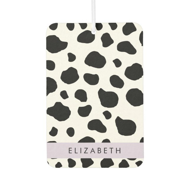 Cow Print, Cow Spots, Black And White, Your Name Car Air Freshener (Front)