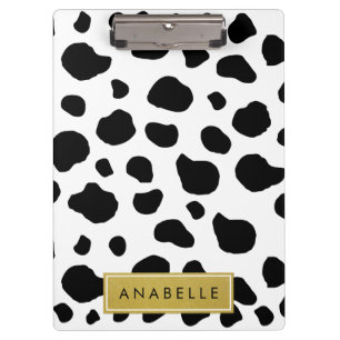 Cow Print, Cow Spots, Black And White, Your Name Clipboard
