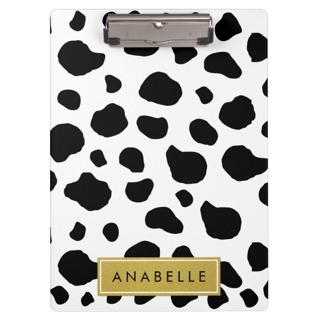 Cow Print, Cow Spots, Black And White, Your Name Clipboard (Front)