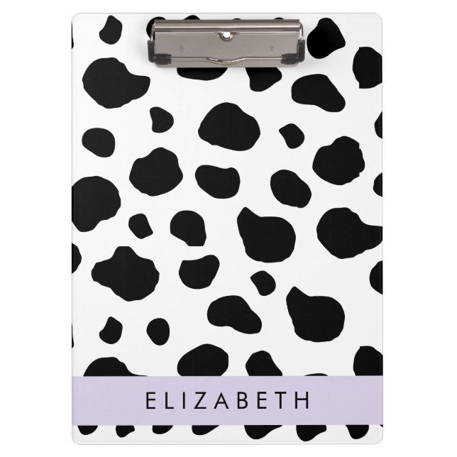 Cow Print, Cow Spots, Black And White, Your Name Clipboard (Front)