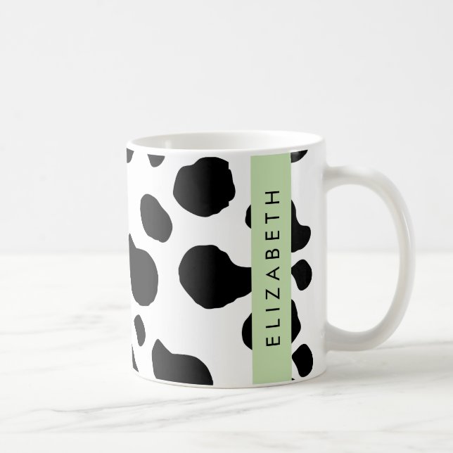 Cow Print, Cow Spots, Black And White, Your Name Coffee Mug (Right)