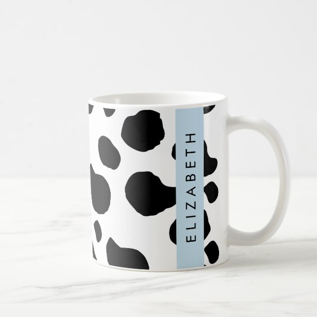 Cow Print, Cow Spots, Black And White, Your Name Coffee Mug (Right)