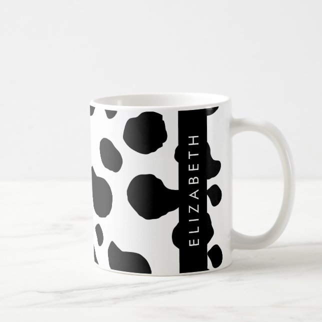 Cow Print, Cow Spots, Black And White, Your Name Coffee Mug (Right)