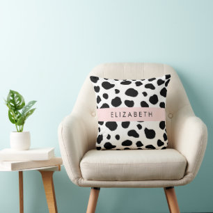 Cow Print, Cow Spots, Black And White, Your Name Cushion
