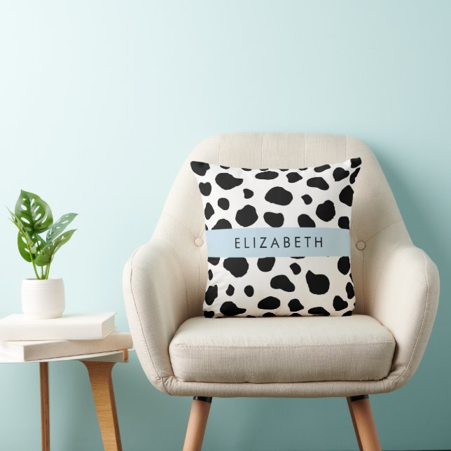 Cow Print, Cow Spots, Black And White, Your Name Cushion (Chair)