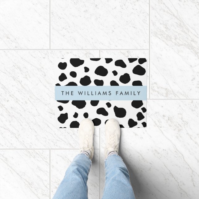 Cow Print, Cow Spots, Black And White, Your Name Doormat (Indoor)