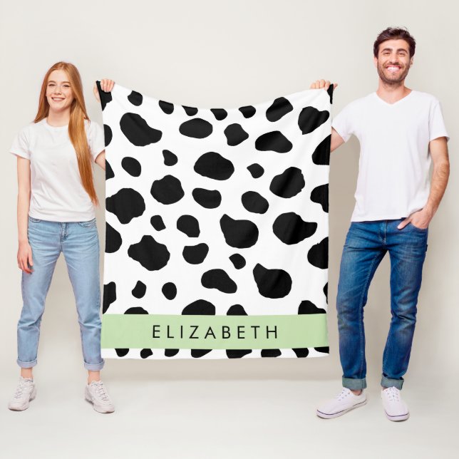 Cow Print, Cow Spots, Black And White, Your Name Fleece Blanket (In Situ)