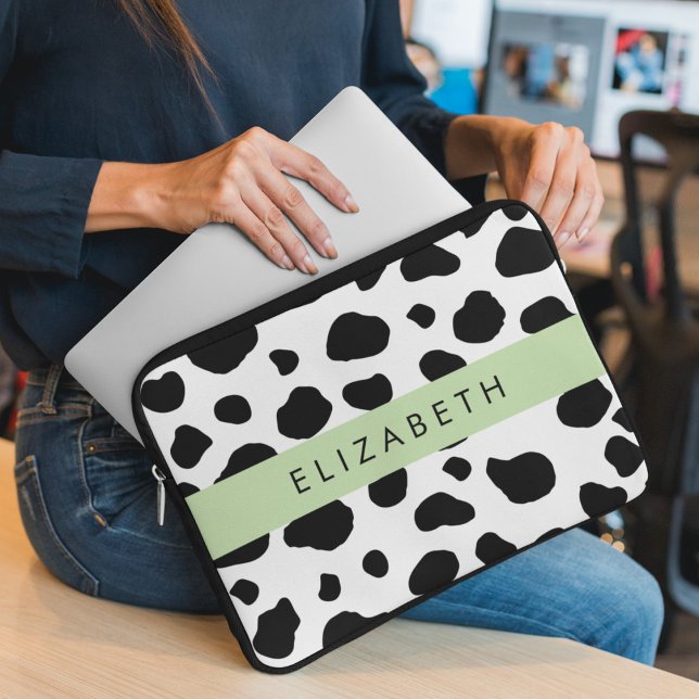 Cow Print, Cow Spots, Black And White, Your Name Laptop Sleeve (Creator Uploaded)