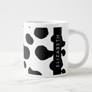 Cow Print, Cow Spots, Black And White, Your Name Large Coffee Mug