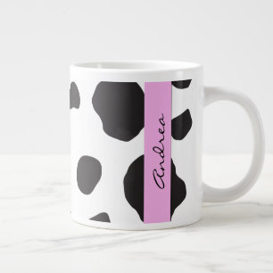 Cow Print, Cow Spots, Black And White, Your Name Large Coffee Mug