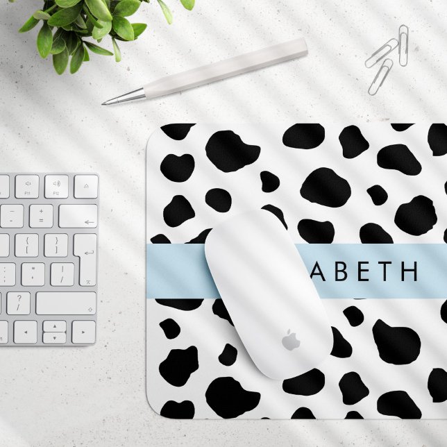 Cow Print, Cow Spots, Black And White, Your Name Mouse Pad (Creator Uploaded)