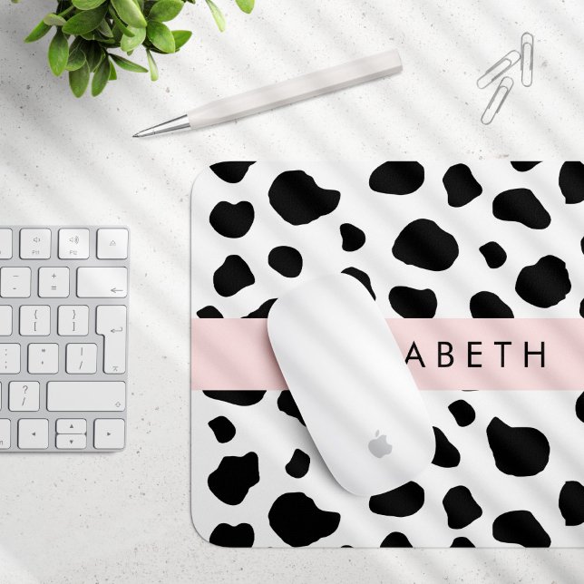 Cow Print, Cow Spots, Black And White, Your Name Mouse Pad (Creator Uploaded)
