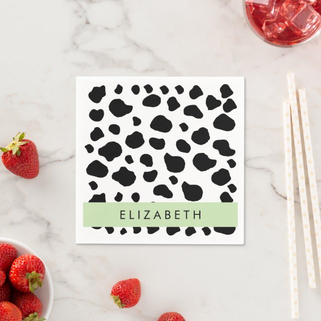 Cow Print, Cow Spots, Black And White, Your Name Napkin (Insitu)