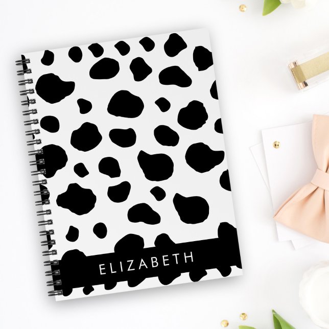Cow Print, Cow Spots, Black And White, Your Name Notebook (Creator Uploaded)