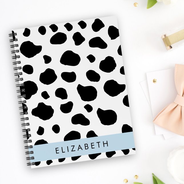 Cow Print, Cow Spots, Black And White, Your Name Notebook (Creator Uploaded)