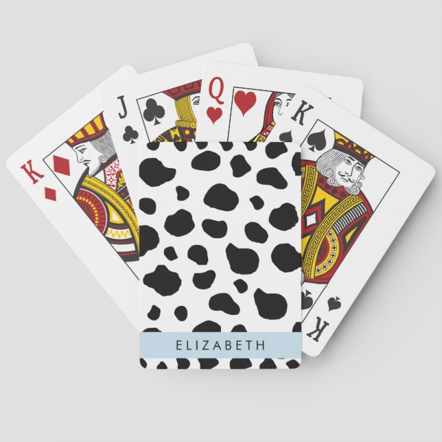 Cow Print, Cow Spots, Black And White, Your Name Playing Cards (Back)