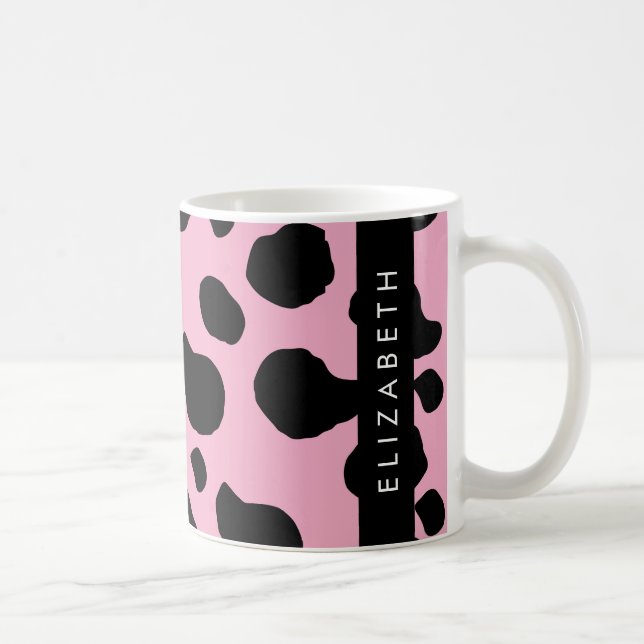 Cow Print, Cow Spots, Pink Cow, Your Name Coffee Mug (Right)