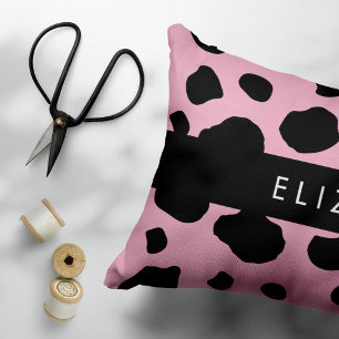 Cow Print, Cow Spots, Pink Cow, Your Name Decorative Cushion