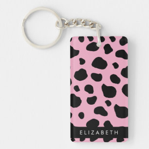 Cow Print, Cow Spots, Pink Cow, Your Name Key Ring