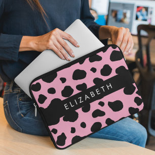 Cow Print, Cow Spots, Pink Cow, Your Name Laptop Sleeve