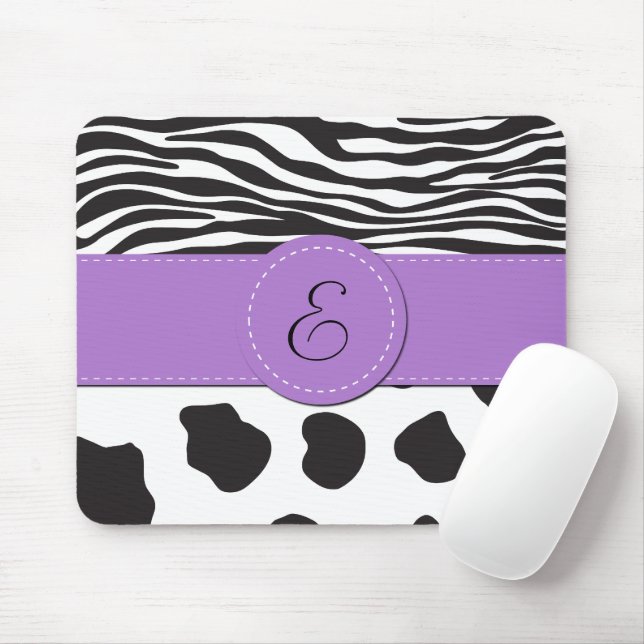 Cow Print, Cow Spots, Zebra Stripes, Monogram Mouse Pad (With Mouse)