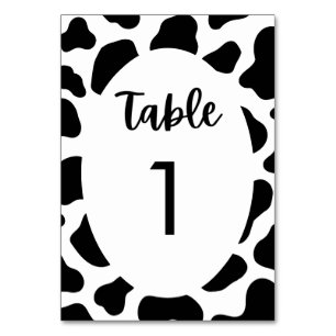 Cow Print Cow Themed Wedding Table Number