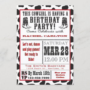 Cow Print Cowgirl Birthday Invitation