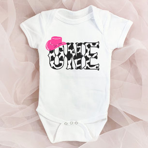 Cow Print Cowgirl Hat ONE First 1st Birthday Party Baby Bodysuit