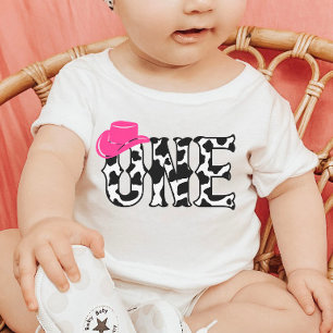 Cow Print Cowgirl Hat ONE First 1st Birthday Party Baby T-Shirt