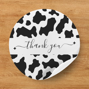 Cow Print Cowgirl Wedding Favour Thank You Classic Round Sticker