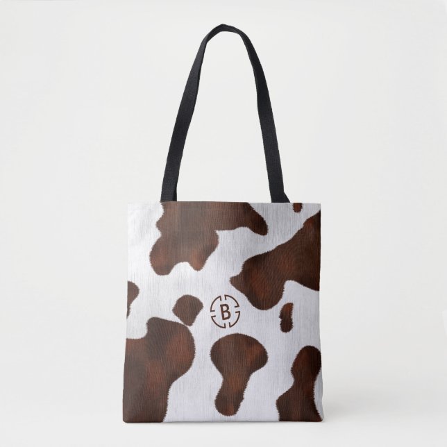 Cow Print Cowhide Faux Western Leather Monogram Tote Bag (Front)