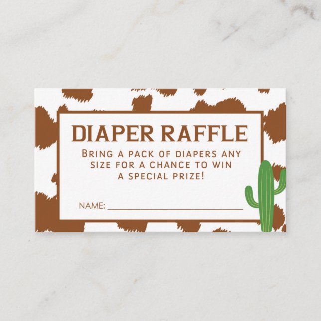 Cow Print Diaper Raffle Ticket Enclosure Card (Front)