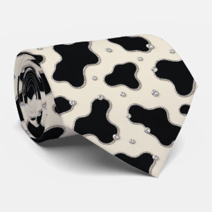 Cow Print Glitter Faux Silk Neck Tie Cowboy