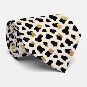Cow Print Glitter Faux Silk Neck Tie   Cowboy