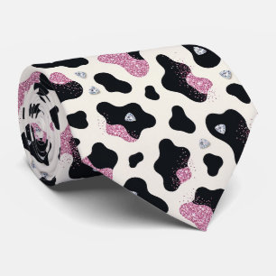 Cow Print Glitter Faux Silk Neck Tie Cowgirl