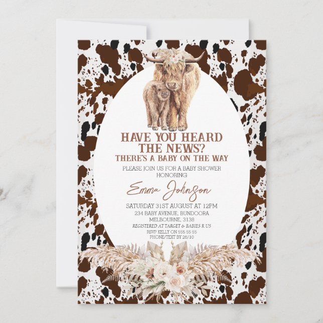 Cow Print Highland Cow Baby Shower Invitation (Front)